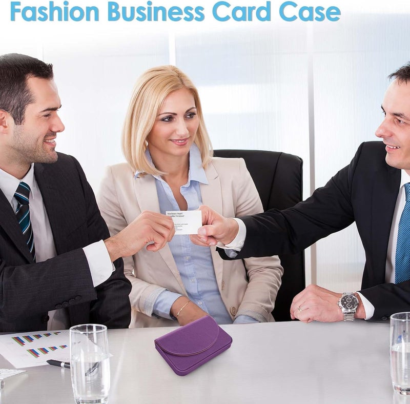 Xavier Business Card Holder，PU Leather Business Card Case Color Printing Pattern Card Holder Wallet，Pockets Magnetic Credit Card Holders for Men and Women，Purple - Image 4
